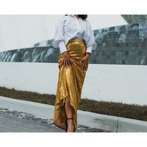 dress up cocktail gold sequin maxi skirt